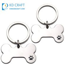 Etiqueta com o nome do animal de estimação de alta qualidade em formato de osso personalizado de aço inoxidável colares de etiqueta de cão personalizados baratos com chaveiro